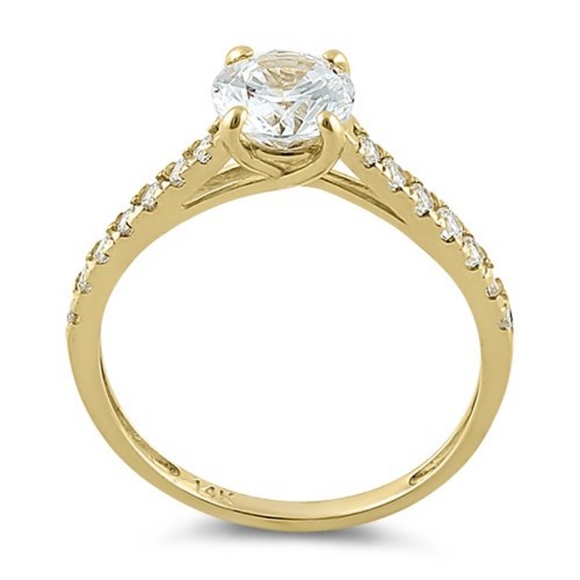- Solid 14K Yellow Gold Solitaire Round Clear CZ Engagement Ring - Picture 2 of 4